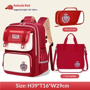NALLCHEER 2026 New Kids Backpack for Grades 1-6 Lightweight & Ergonomic Design with Large Capacity Breathable and Waterproof Oxford Fabric British Style School Bag with Pencil Case and Study Bag Set