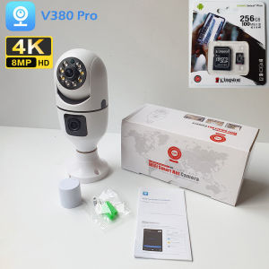 CCTV IP WiFi Camera Dual lens Kamera lampu Bohlam PTZ V380 8MP + 8MP 1080P APP V380 PRO