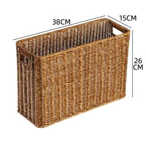 NOBLELUX Dust-Proof Woven Storage Basket Multi-Functional Rectangular Rattan Storage Bins Narrow Design Magazine Organizer Household