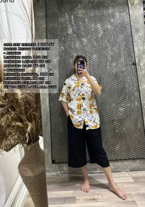 ONE SET WANITA 1105-ST DAILY BASIC SET KATUN RAYON PREMIUM KEMEJA KERAH LENGAN PENDEK LD102 CM FIT TO L-2L BISA COD