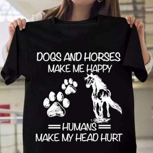 Cute Dogs And Horses Make Me Happy Dog Paw T-shirts For Women Summer Lovely Short Sleeve Casual T-shirts Funny Ladies Round Neck