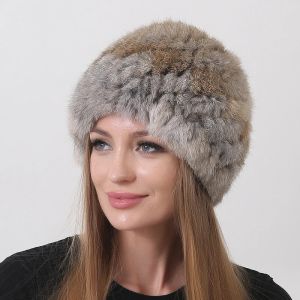 Warm Fluffy Womens Winter Hats 2026 Natural Rabbit Fur Knitted Beanie Russian Soft Cozy Fur Hat2026