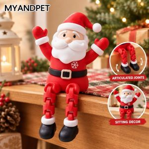 3D Printed Santa Claus Figurine Movable Joint Christmas Table Decor Sitting Legs Ornament Cute Holiday Party Gift Home Decor