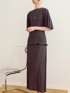 Women Pleated Fairy-Style T-shirt Casual Slimming That Covers Arm Flesh # 2531