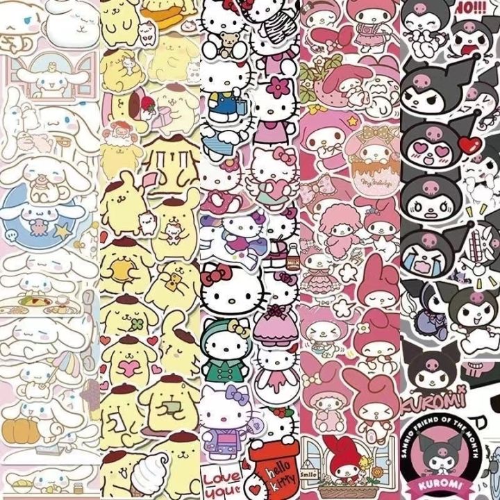 50pcs Sanrio Stickers Hello Kitty Kuromi My Melody Pompom Purin ...