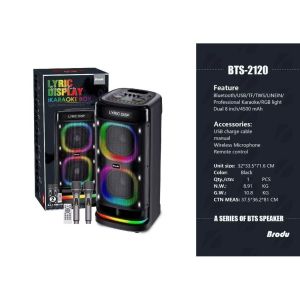 BTS-2120 4500mAh Portable Bass Speaker karaoke Wireless Outdoor Speaker with Lyric display with 2 microphone