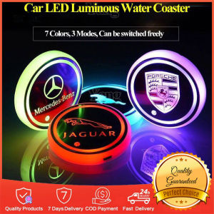 1 Pcs Car LED Luminous Water Coaster Car Logo Coaster with 7 Colors Changing USB Charging Mat Luminescent Cup Pad Interior Atmosphere Lamp Decoration Light