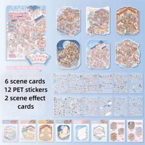 OPEAREY Ancient Style Miniature Landscape Sticker Collection Decorative Visual Stacking DIY Cabin Scene Sticker Creative 3D Landscape Sticker Children Gift