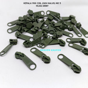 Kepala Resleting Kepala Zipper YKK Type Gigi Coil Halus Nomor 5 Warna Hijau Army Harga Per 4 Biji