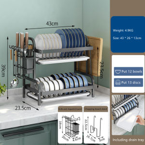 【COD】2/3 layer plating 304 stainless steel dish rack kitchen cutlery rack with drain tray