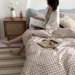 Minimalist japanese style 100% Pure Cotton Skin-Friendly Soft Four-Piece Set All-Cotton Yarn-Dyed Washed Cotton Three-Piece Set for Student Dormitory LZD