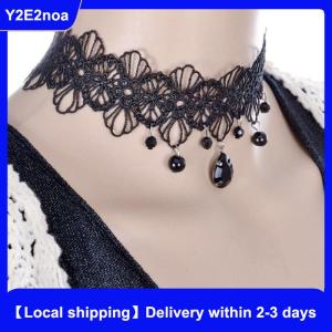 【Local shipping】 Fashion Gothic Black Lace Retro Choker Collar Flower Pendant Necklace Jewelry