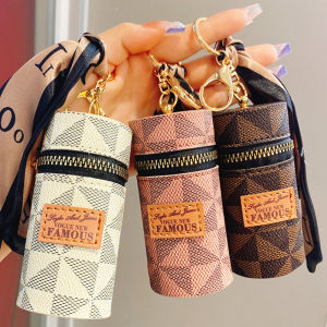 Fashion Scarf Lipstick Bucket Bag Coin Wallet Mini Lipstick Keychain Backpack Accessories Pendant Brown Leather Keychain