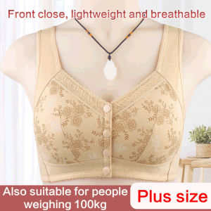 Wireless Front Close Bra Plus Size For Middle Aged Women/Ergonomic Four Corner Full Cup Soft Breathable/Everyday Undergarment/Ladies Comfort