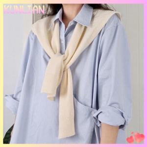 [KUNLIAN] ผ้าคลุมไหล่ถักสไตล์เกาหลีสำหรับห้องแอร์เสื้อเบลาส์ผู้หญิงไหล่ปกเสื้อปลอมผ้าพันคอแบบผูกปมสีทึบ