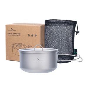 Boundless Voyage Titanium Pot with Lid Outdoor Camping Single Layer Bowl Lunch with Folding Handles Portable Pan2026