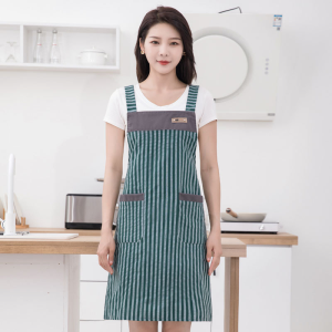 【ส่งจากกทม|พร้อมสต็อก】 ผ้ากันเปื้อนลายทาง ผ้ากันเปื้อนในครัว กระเป๋าคู่ ระบายอากาศได้ ยืดหยุ่นสูง ไม่มีแขน ทนน้ำมัน สายสะพายไหล่กว้าง ผ้ากันเปื้อนร้านอาหารผ้าฝ้ายแท้