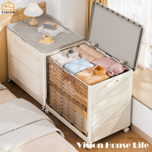 Tầm Nhìn 150L Có Thể Gập Lại Vải Lưu Trữ Hộp có bánh xe cực lớn Dày Đồ chơi vải giỏ xếp đồ Cho Nhà Tủ Quần Áo Quần Áo Quần & đồ gia dụng Tủ Quần Áo Hộp Lưu Trữ Bin