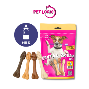 Pet Logic Dental Brush Bone Chews Pouch 225g MILK Dog Treats  Pet Grooming  Oral Care