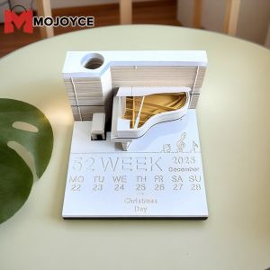 MOJOYCE Piano Desk Calendar 2025 3D Memo Pad Paper Carving Art Memo Pad Notepad 3D Art Calendar for Desktop Decoration