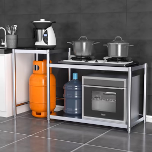 TENDO Gas Rack 2-Layer Stove and Kitchen Heavy-Duty Organizer Floor to Ceiling Oven Bracket Microwave Shelf