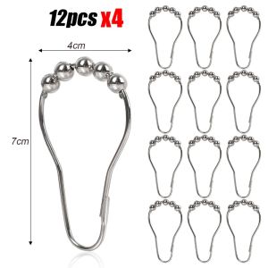 48/12 ชิ้น ตะขอแขวนผ้าม่านอาบน้ำสแตนเลสลายน้ำเต้า / / ตะขอแขวนสำหรับห้องน้ำ / ตะขอแขวนผ้าม่านแบบลูกกลิ้งกันสนิม / หัวเข็มขัดแขวนอเนกประสงค์