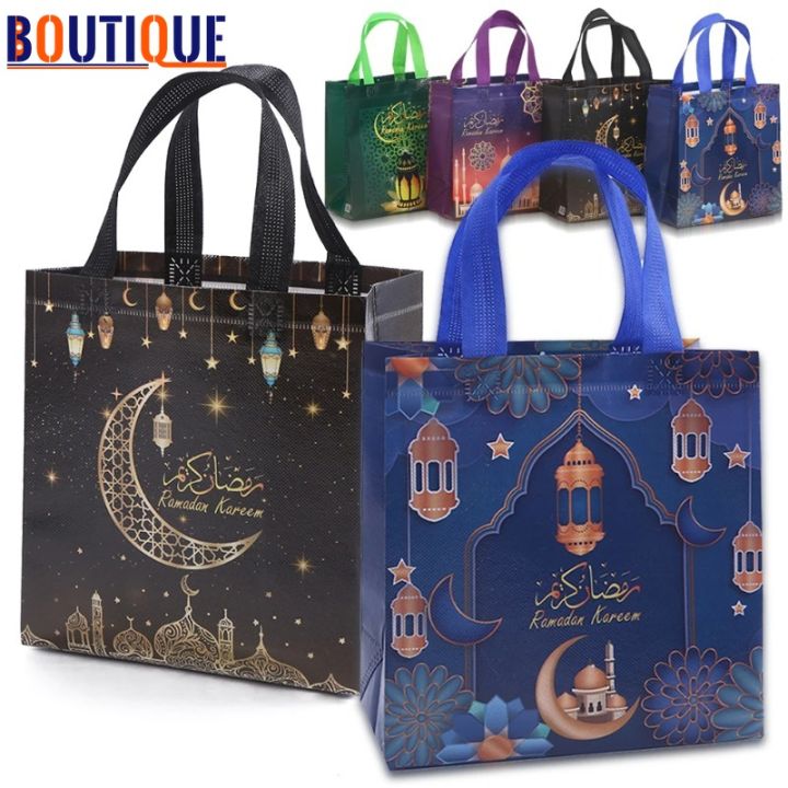 Eid Mubarak Nonwoven Tote Bag Castle Moon Star Pattern Gift Packaging