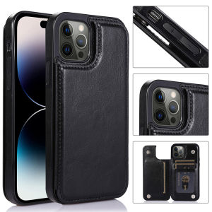 Luxury Crazy Horse Pattern Leather Wallet Flip Protective Phone Case For iPhone 15 11 14 12 13  Pro Max Creative Card Slots