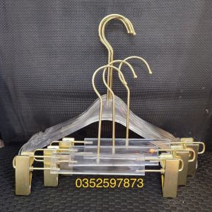 Móc quần áo meka trong trẻ em suốt đầu móc tròn vàng dài siêu sang trọng mắc chuyền dùng cho shop