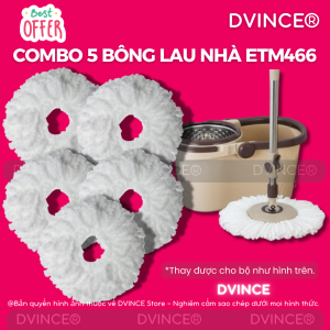 Combo 5 Bông lau thay thế cây lau nhà ETM466 - Màu Trắng (Thay thế được cho bộ lau nhà Locknlock ETM466)