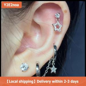 【Local shipping】 1PCS Silver Color Star Chain Double Ear Hole Ear Bone Nail Y2K Fashion Hottie Earrings For Women Jewelry