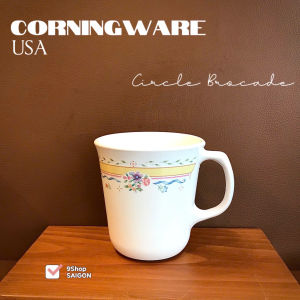 [Hiếm] CorningWare USA - Circle Brocade - 01 Chiếc Cốc/ Ly Bằng Sứ Chịu Sốc Nhiệt thổ Cẩm Hoa Vàng