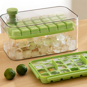 Push Button Ice Cubes Maker Machine 50/100 Large Trays Silicone Mold with Secure Lock Lid Portable Easy Pop Out Bucket