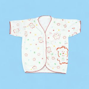 Baju Kancing Pendek Bayi Putih Print Fiyeli Baby Button Shirt