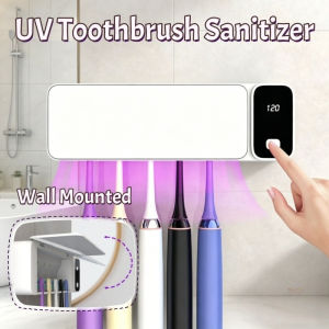 Uv Toothbrush Sanitizer Holder Wall Mount Usb Rechargeable Led Screen Auto Timer Family Bathroom