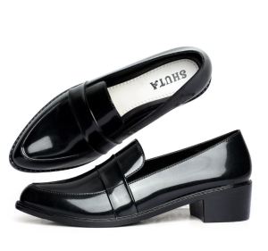 Womens Fashion Glossy Style Pointed Toe Office/School Rubber Heels L765