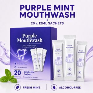 Purple Mint Mouthwash 20 Single-Use Sachets 12ml Each Alcohol-Free Fresh Breath Rinse