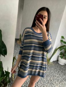 Atasan Wanita Jumbo Kaos Rajut Import Over Size XXXL Motif Salur Terbaru Realpic