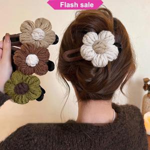 Flash Sale Vintage Large Plush Flower Hair Clips Girls Elegant Ponytail Braid Claw Hair Duckbill Clip Girls Headdress Gift