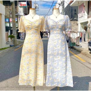 MIRACLE DRESS KORE VINTAGE CASUAL FLOWER BUNGA KOREA FLORAL PASTEL MIDI V NECK SUMMER LOOK SIMPLE BUNGA KOREA FLOWER PASTEL SHORT LONG V NECK
