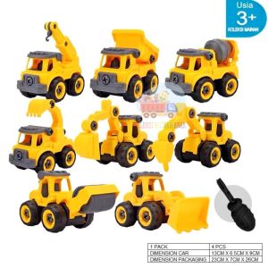 Mainan anak diy truk konstruksi bongkar pasang mobil mobilan truck construction set 4 in 1