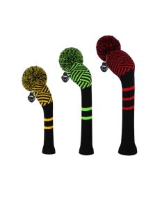 Scott Edward新款个性设计足球纹高尔夫球杆套 黑绿/黄黑/红黑足球条纹针织球杆三件套 带毛球装饰杆头套