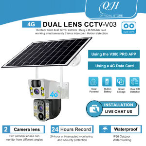 QH V380 PRO Outdoor Solar CCTV Camera wifi connect 360 Panoramic Dual Cameras Smart Wifi 4G Camera With Big Speaker Support Two-way Voice Intercom HD Full Color Night Vision VCS03