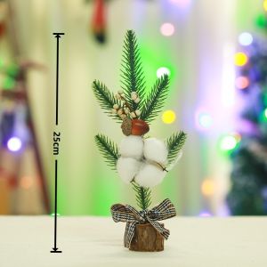 Mini Tabletop Christmas Tree Ornament with Wooden Base 3 Styles Home Office Party Decor
