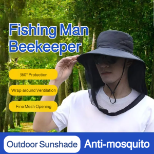 Topi Pelindung Wajah Pria Musim Panas / Topi Memancing Outdoor / Topi Nelayan Anti Nyamuk & Sinar Matahari / Penutup Wajah & Leher