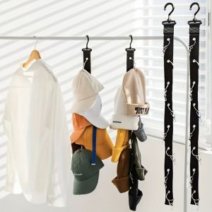 JIJES สีดำสีดำ ชั้นเก็บหมวกพร้อมคลิป8ตัว การหมุน360องศา ที่แขวนแขวน ที่แขวนเก็บหมวก อุปกรณ์อเนกประสงค์ Punch Free ที่แขวนหมวกตู้เสื้อผ้า บ้านในบ้าน