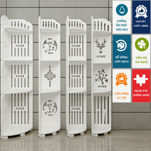 Kệ góc 4 tầng màu trắng trang trí nhà cửa - phòng tắm hoạ tiết nan sọc chịu lực tốt 100% kháng nước tuyệt đối chống ẩm mốc