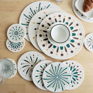 YTRYTWE Anti-scalding Woven Cotton Placemat Heat Insulation Non-Slip Pot Pad Table Mats Thicker Round Coaster Table Decoration