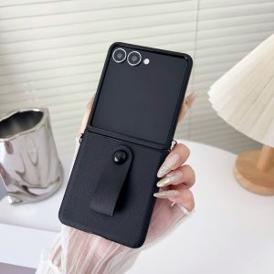 For Samsung Galaxy Z Flip 7 Case Luxury PU Leather Skin Wrist strap Protective Back Cover Case For Samsung Z Flip 7 6 5 4 Shell