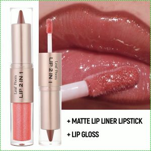 Mirror Dual Head Lipstick 2in1 Crochet Lip Gloss Matte Lip Glaze Lip Liner Lipstick